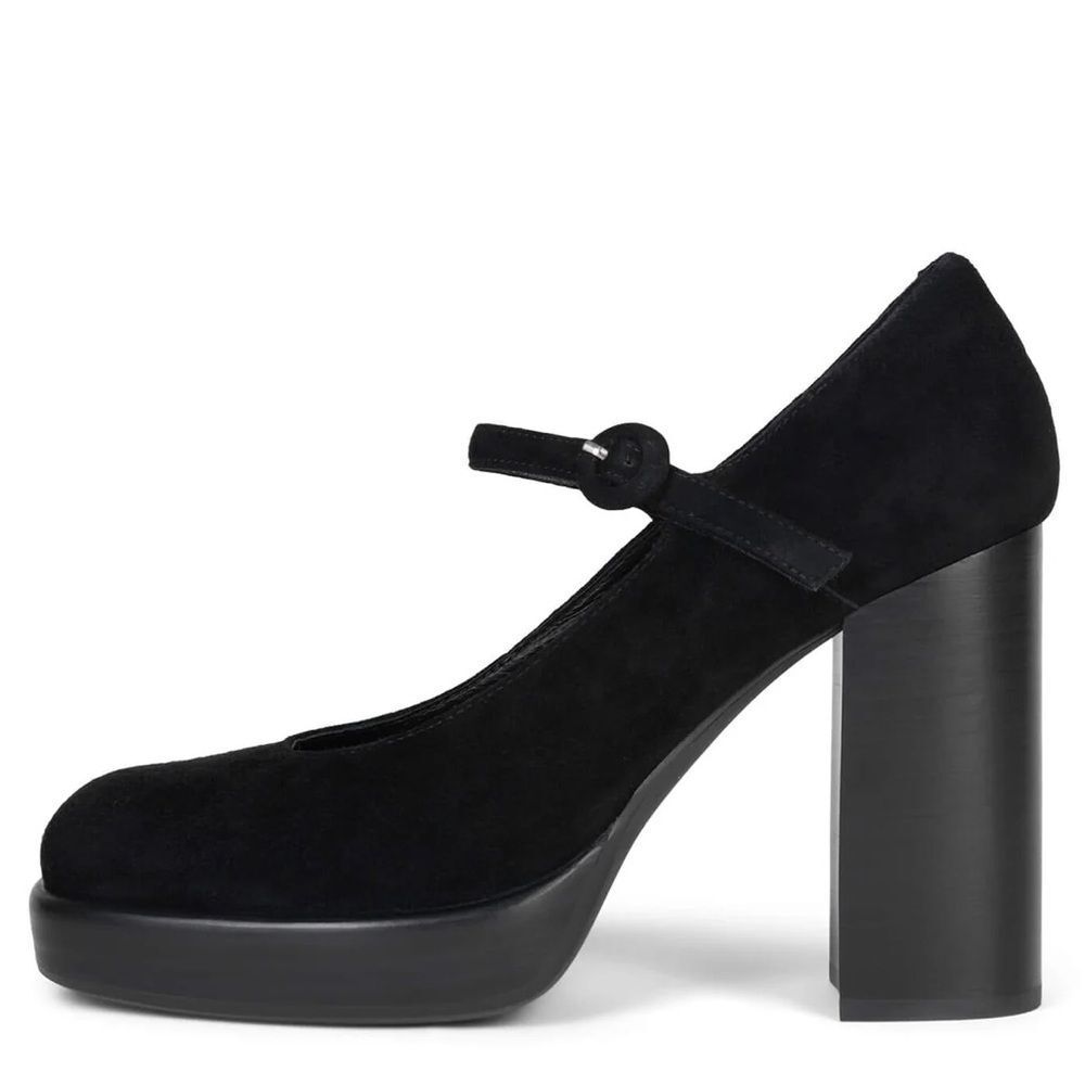 Black Suede Mary Jane Block Heel Pump